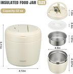 wiwens Thermo Food Jar for Hot Food Adults 32OZ Soup Thermo Lunch Containers Wide Mouth Vacuum Insulated Stainless Steel Leakproof Bento Box with Spoon (Beige)