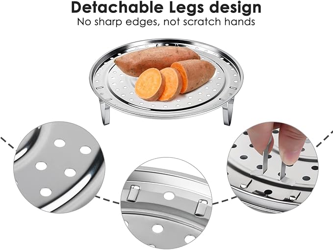 DS. DISTINCTIVE STYLE Steamer Rack 10.1 Inch 304 Stainless Steel Steaming Rack Steam Tray with Removable Legs for Steaming Crab, Tamale Cookware Instant Pressure Cooker Multi-functional Steamer Basket (Silver - 25.6 cm)