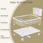SNTD Dish Drying Rack - Small Dish Rack for Kitchen Counter, Stainless Steel Dish Drainer with Utensil Holder and Drainboard, 11" W x 15" L (White)