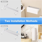Paper Towel Holder Under Cabinet, White, Adhesive & Wall Mount, Under Counter Paper Towel Rack for Kitchen and Bathroom, Home and Kitchen Decor
