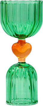 ban.do Retro Cocktail Measuring Jigger, Double Jigger Shot Glass, 1/2 and 1 Shot Measuring Cup, Vintage Style Green Glass Bar Tool for Measuring and Bar Cart Decor (Tipsy Turvy Green)