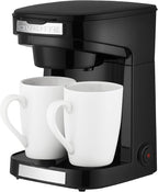 OVENTE Double Drip Coffee Maker with 2 Ceramic Mugs and Auto Shut Off, Small Dual Drip Coffee Maker Machine Works with Ground Coffee Only, Compact Kitchen or Office Essential, Black CMDD2MB