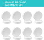 AOZITA 16-Pack Plastic Mason Jar Lids - 8 Regular Mouth and 8 Wide Mouth Jar Lids - Plastic Storage Caps for Ball, Kerr Canning Mason Jars - 100% Sealing & Dishwasher Safe & Food Grade