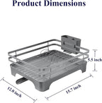 Kitsure Dish Drying Rack - Multi-Functional Dish Rack for Kitchen Counter with Cutlery Holder, Rust-Proof Storage Solution with Rotatable, 15.7" x 12.0" x 5.5", Grey
