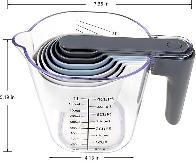 12-Piece Measuring Cups and Spoons Set with Flour Duster and Egg Separator, BPA-Free, Dishwasher Safe Kitchen Gadgets for Baking & Cooking