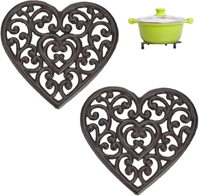 Sumnacon 2 Pcs 7.7 Inch Cast Iron Trivets - Heavy Duty Rustic Metal Hot Pot Pads, Vintage Hot Plate Trivets for Kitchen Countertop Dining Table