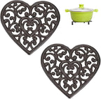 Sumnacon 2 Pcs 7.7 Inch Cast Iron Trivets - Heavy Duty Rustic Metal Hot Pot Pads, Vintage Hot Plate Trivets for Kitchen Countertop Dining Table