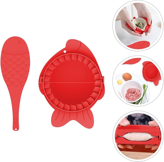 NUOBESTY Dumplings Maker Molds Set with Spoons 4pcs Red Dumpling Skin Wrappers Kitchen Gadget and Baking Tools Suitable for Home Cooking and Food Preparation