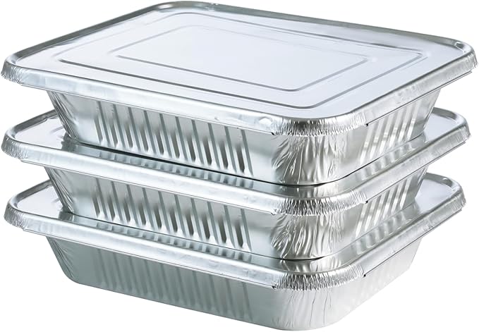 Waytiffer Disposable (25pack) 9x13 Aluminum Foil Pans with Lids, Half Size Deep Steam Table Pans, Heavy Duty Aluminum Baking Pans for Cooking, Roasting, Heating, Serving & Lining Steam-Table Trays