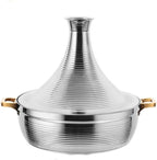 Stainless Steel Moroccan Tagine Pot, Large Moroccan Tajine Casserole with Cone-Shaped Lid, Non Stick Tagine Cooking Pot with 2 Handles(24cm/9.4in, Silver)
