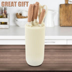 Knife Set, Wiztoynia 6-Piece Beige Kitchen Knife Set for Home, Anti-Rust Non-stick Stainless Steel Sharp Chef Knife Set with Universal Knife Block for Kitchen, Ergonomical Design (Beige)