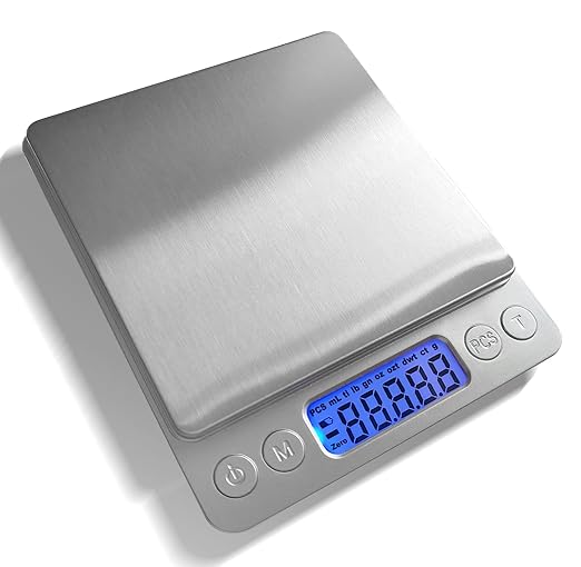 Food Scale Digital Weight 3000g/0.1g Oz Grams and Ounces Kitchen Scale for Cooking Baking with Backlight LCD Display, Tare, 9 Units, Auto Off, 2 Trays, Batteries Included - Stainless Steel
