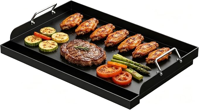 25" x 16.5" Nonstick Carbon Steel Griddle for Gas/Electric/Charcoal Grills, Universal Flat Top Griddle for Weber Charbroil Camp Chef, Griddle Plate with Grease Groove for Parties, Camping, Tailgating