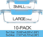 C CREST Glass Meal Prep Containers, [10 Pack] Glass Food Storage Containers with Lids, Airtight Bento Boxes, BPA Free & Leak Proof (10 Lids & 10 Containers)