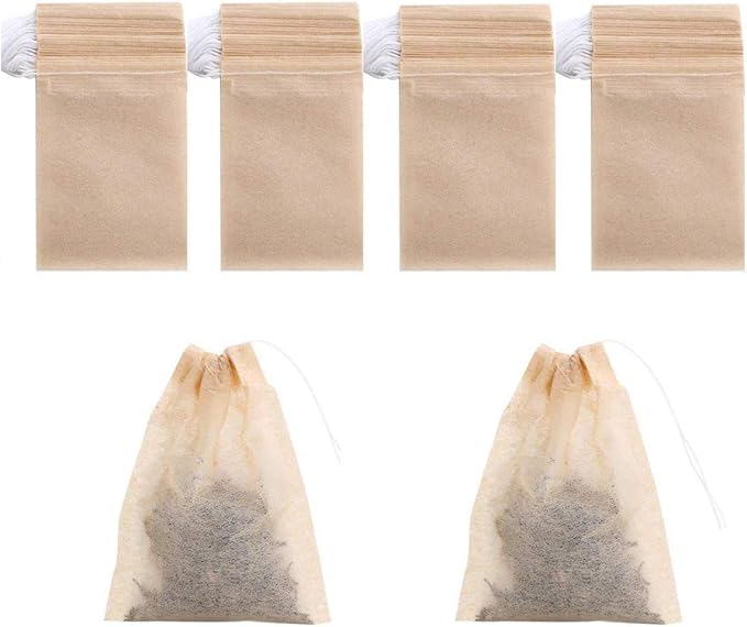 400 Pack Disposable Drawstring Tea Filter Bags Safe & Natural Unbleached Paper Tea Infuser Drawstring Empty Bag for Loose Leaf Tea (7 x 9, Natual Color)
