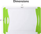 Neoflam 2 Piece Plastic Cutting Board Set, Microban Protection, Stain & Odor Free, Extra Large, BPA Free, Juice Groove, Non Slip, Dishwasher Safe, Easy Grip Handle, White Green