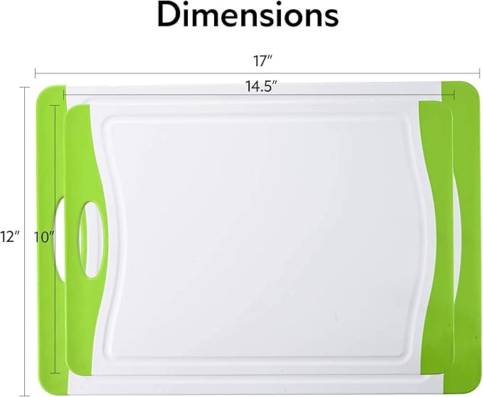 Neoflam 2 Piece Plastic Cutting Board Set, Microban Protection, Stain & Odor Free, Extra Large, BPA Free, Juice Groove, Non Slip, Dishwasher Safe, Easy Grip Handle, White Green