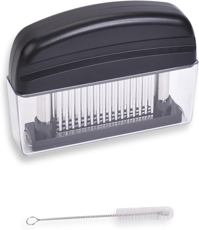 Meat Tenderizer Tool - 48 Stainless Steel Needle Blades for Tenderizing Chicken, Steak, Pork, Beef – Handheld Meat Tenderizer Stapler to Enhance Texture & Taste – Complete with Cleaning Brush