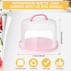 Baderke 10 Inch Round Cake Carrier with Lid and Handle - Two Sided Cake Holder & Box for Transport, Pie, Cupcake(Pink)