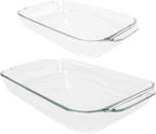 Pyrex Basics Clear Glass Oblong Baking Dish Set, 2-Piece Value Pack (3-Quart & 2-Quart) - Oven, Microwave and Dishwasher Safe, Perfect for Casseroles, Deserts, Food Preparations and so much More - Made in USA