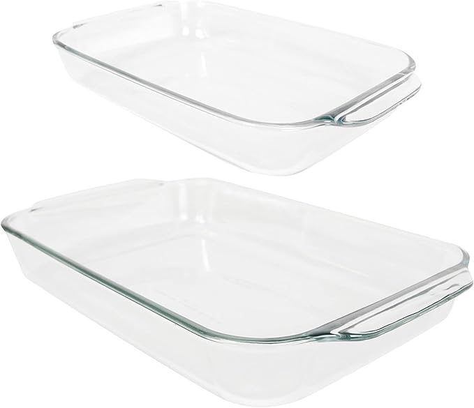 Pyrex Basics Clear Glass Oblong Baking Dish Set, 2-Piece Value Pack (3-Quart & 2-Quart) - Oven, Microwave and Dishwasher Safe, Perfect for Casseroles, Deserts, Food Preparations and so much More - Made in USA