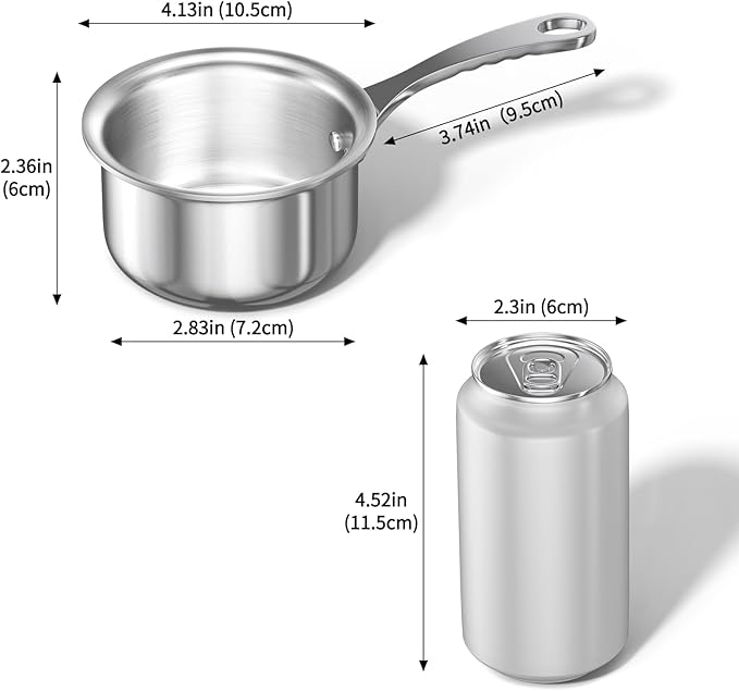 Macevia Mini Sauce Pan with Lid,Stainless Steel Butter Warmer Small Pot, For All Stoves Multipurpose Use for Home Kitchen or Restaurant - Silver