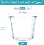 Vtopmart 5Pack 24oz Glass Storage Containers with Lids, Glass Meal Prep Food Container Sets with Snap Airtight Lids for Microwave, Oven, Freezer and Dishwasher, Green, Round