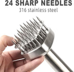 LANGMINGDE 18/10 Stainless Steel Meat Tenderizer Tool, 24 Sharp Needles for Tenderizing Steak Chicken Pork Veal Barbecue Marinating