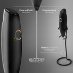 Milk Frother Matte Black - Coffee Frother Handheld with Electric Whisk - 19000 rpm - Book Recipes and Stainless Steel Stand Included - Hand Mixer Electric (Matte Black Onyx)