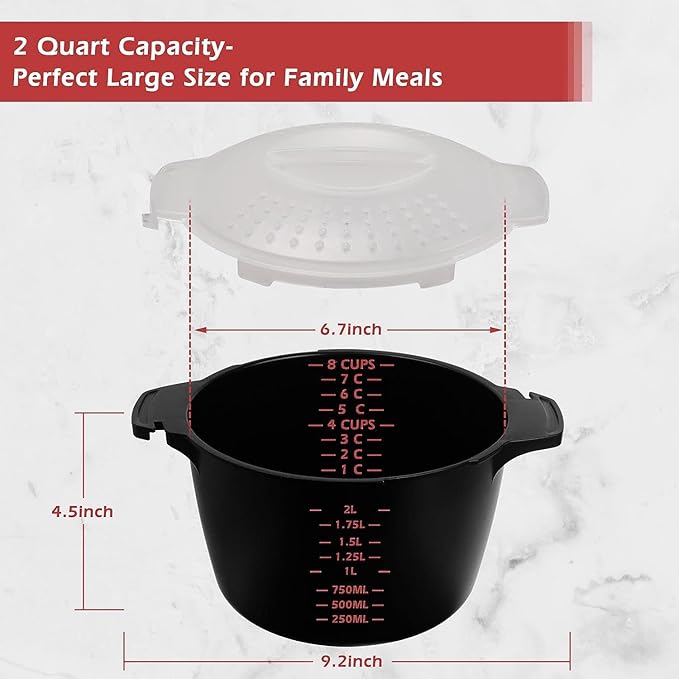 Pamperεd Chεf Large Micro Cookware 2 Quart, Pampered Bowls Chef, Microwave Steamer for Vegetables, Cooker for Microwave - BPA Free, Dishwasher Safe