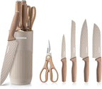 GOODA Kitchen Knife Set With Block,6-Piece Professional Chef Cooking Knives Set For Kitchen,Non-Stick Stainless Steel Knife Block Set