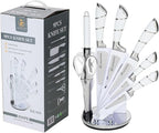 Kitchen Knife Set, Retrosohoo 9-Piece White Sharp Non-Stick Coated Chef Knives Block Set,Stainless Steel Knife Set for Kitchen with Sharpener for Cutting Slicing Dicing Chopping (White)