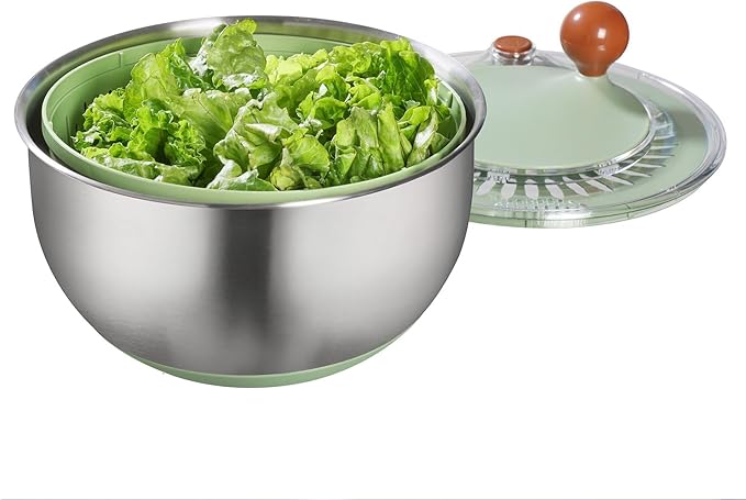 Stainless Steel Salad Spinner, Medium-sized Lettuce Veggie Fruit Spinner and Strainer, Multipurpose Vegetable Washer Dryer with Lid, Dishwasher Safe,160 oz