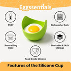 Eggssentials - Poached Egg Cups - Pack of 4 - BPA Free Silicone Egg Poacher Cups - Nonstick Poached Egg Cooker for Microwave, Stovetop, Baking – Easy to Clean Poaching Pods for Perfect Eggs