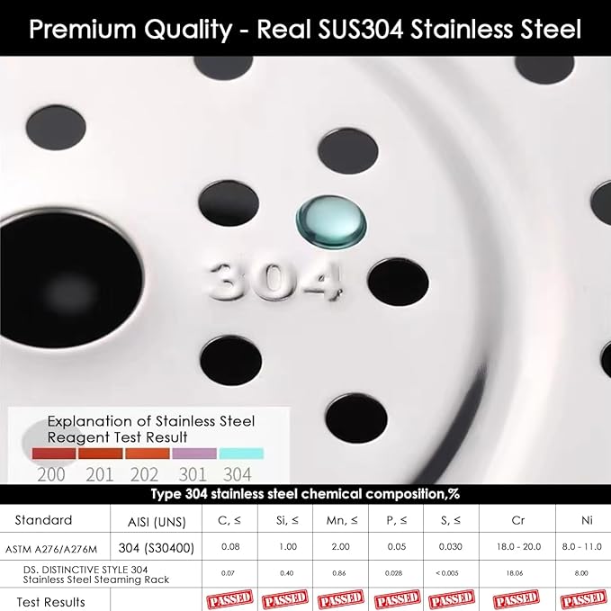 DS. DISTINCTIVE STYLE Steamer Rack 10.1 Inch 304 Stainless Steel Steaming Rack Steam Tray with Removable Legs for Steaming Crab, Tamale Cookware Instant Pressure Cooker Multi-functional Steamer Basket (Silver - 25.6 cm)