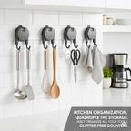 Heavy Duty Double Hook Suction Cup Hangers for Bathroom & Kitchen, 4 Pack Vacuum Wall Hooks, Strong Removable No Drill Suction Hangers for Glass, Tile, Shower, RV (Gray - 4 Pack)
