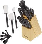 Farberware 22-Piece Never Needs Sharpening Triple Rivet High-Carbon Stainless Steel Knife Block and Kitchen Tool Set, Black, Durable AND Precision Cutlery