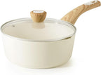 SENSARTE Ceramic Nonstick Sauce Pan with Lid, 3.0 Quart Saucepan with Double Spout, Large Cooking Pot, Non toxic Kitchen Sauce Pot, Non stick Saucier Pan, Induction Cookware, PFOA PTFE PFAS Free