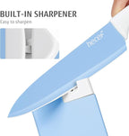 hecef 15 Pieces Kitchen Knife Set with Built-in Sharpening Wooden Block, Dishwasher Safe, High Carbon Stainless Steel Knife Block Set with Steak Knives, Kitchen Scissors, Blue