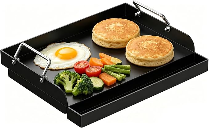 17" x 13" Nonstick Grill Griddle for Most Gas Grills, Universal Flat Top Griddle for Charcoal/Gas Stove, Cooking Griddle Plate with Removable Handles & Grease Groove for Camping, Tailgating, Parties