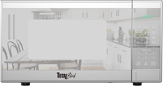Total Chef 0.9 Cu Ft Microwave Oven – Compact Countertop Kitchen Appliance, Small Stainless Steel Microwave with Digital Touch, Pre-Set Functions, 10.6” Turntable, 900 Watt