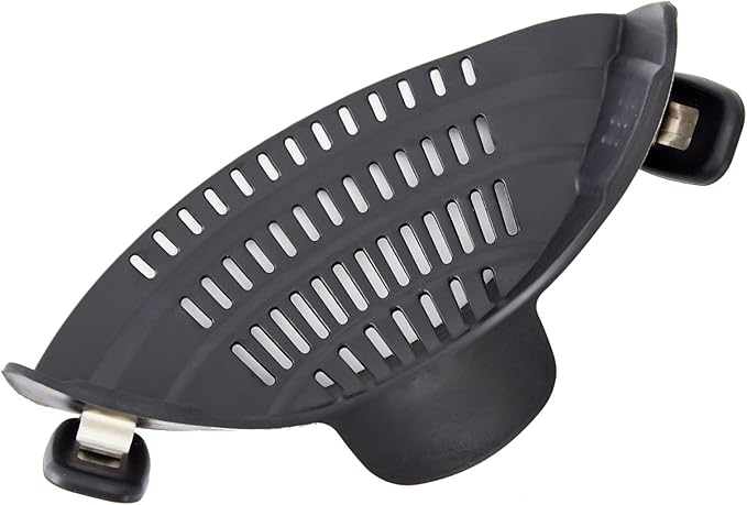 S&F Homes Silicone Clip On Strainer for Pots and Pans - Heat Resistant, Food, Noodle, Meat, Fruits, Vegetables and Pasta Strainer - Versatile Kitchen Gadget and Colander (Black)