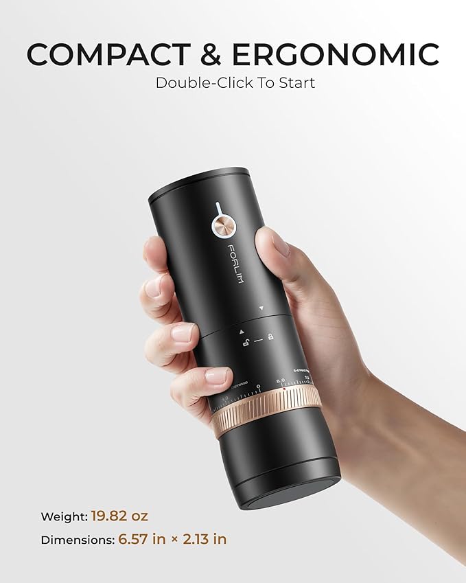 FORLIM Portable Electric Coffee Grinder, Cordless Rechargeable Coffee Bean Grinder with 80 Scale Precise Grinding Settings, Double-Click Start, 10-Blade Burr Coffee Grinders, Clog‑Protection