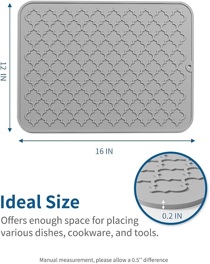 AMOAMI-Dish Drying Mats for Kitchen Counter-Silicone Dish Drying Mat-Kitchen Dish Drying Pad Heat Resistant Mat-Kitchen Gadgets Kitchen Accessories Kitchen Small Appliances(12" x 16", GREY)