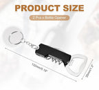 uxcell 2 Pcs Wine Opener, Bottle Opener Keychain, Durable Stainless Steel Waiter's Corkscrew, Compact All-In-One Home Bar Tool for Bar, Party, Wedding, Home, Travel, Black