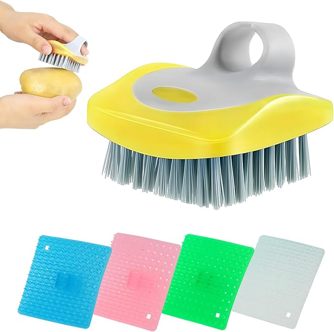 Vegetable Brush Scrubber for Food – 5-Pack Multi-Color Vegetable Brush with Soft & Hard Bristles, Silicone Handle Potato Scrubber, Ergonomic Cleaning Tools for Vegetables with Delicate or Tough Skin