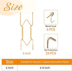 Bilillo 6 Pieces Invisible Heavy Duty Plate Holder, Stainless Steel Plate Hangers for The Wall, Plate Hangers for Display with Wall Hooks, Suitable for 6-8 inch Decorative Plattes and Arts (Gold)