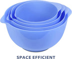BoxedHome 4 Quart Large Plastic Mixing Bowls, Microwave Safe Mixing Bowl Set with Pour Spout, Nesting Bowls for Space Saving Storage(Violet Blue)