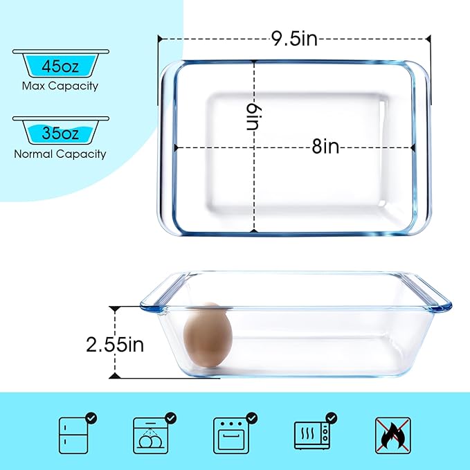 NUTRIUPS 1.4QT Rectangular Deep Glass Baking Dish, Glass Baking Pan for Oven, Clear Bakeware Deep Casserole Dish(1.4QT)