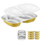 Divided Aluminum Foil Food Trays with Snap-On Lids (5 Pack) – 2X Thicker Heavy Duty Gold Compartment Pans for Takeout, Meal Prep, Lunch & Catering, 27oz